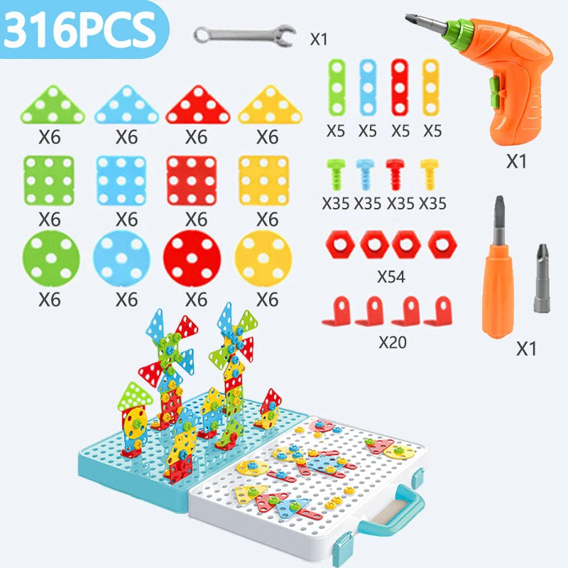 Kids 3D Drill & Screw Puzzle Set - Pretend Play Assembly Tool Kit with Nuts and Bolts, Educational Disassembly Toys for Boys